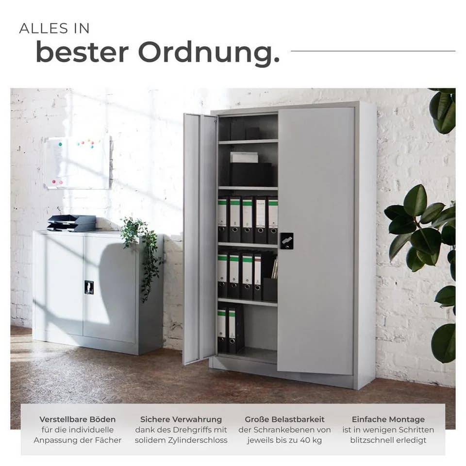 tectake Aktenschrank Komplettset Grau mit Schlüssel - Bild 4