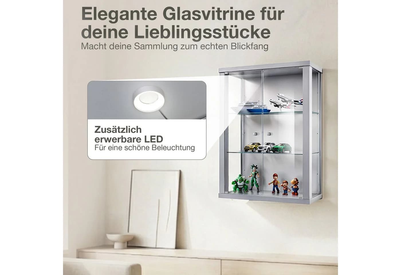 K-Möbel Hängevitrine C1012 Silber Glasvitrine mit 2 Glastüren - Bild 5