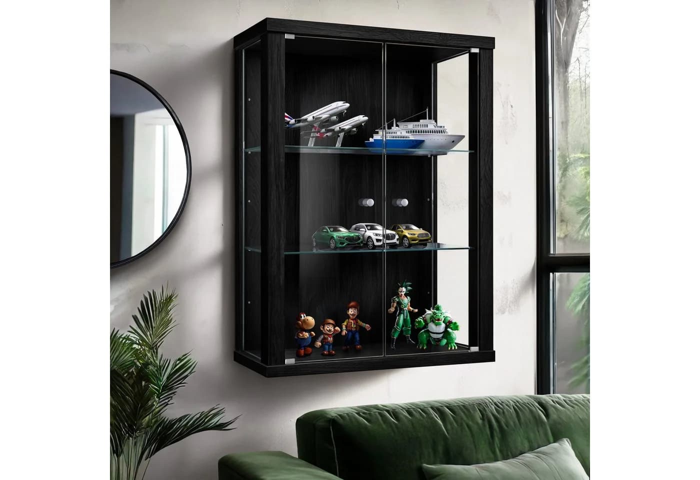 K-Möbel Hängevitrine C1012 Schwarz mit 2 Glastüren - Bild 2