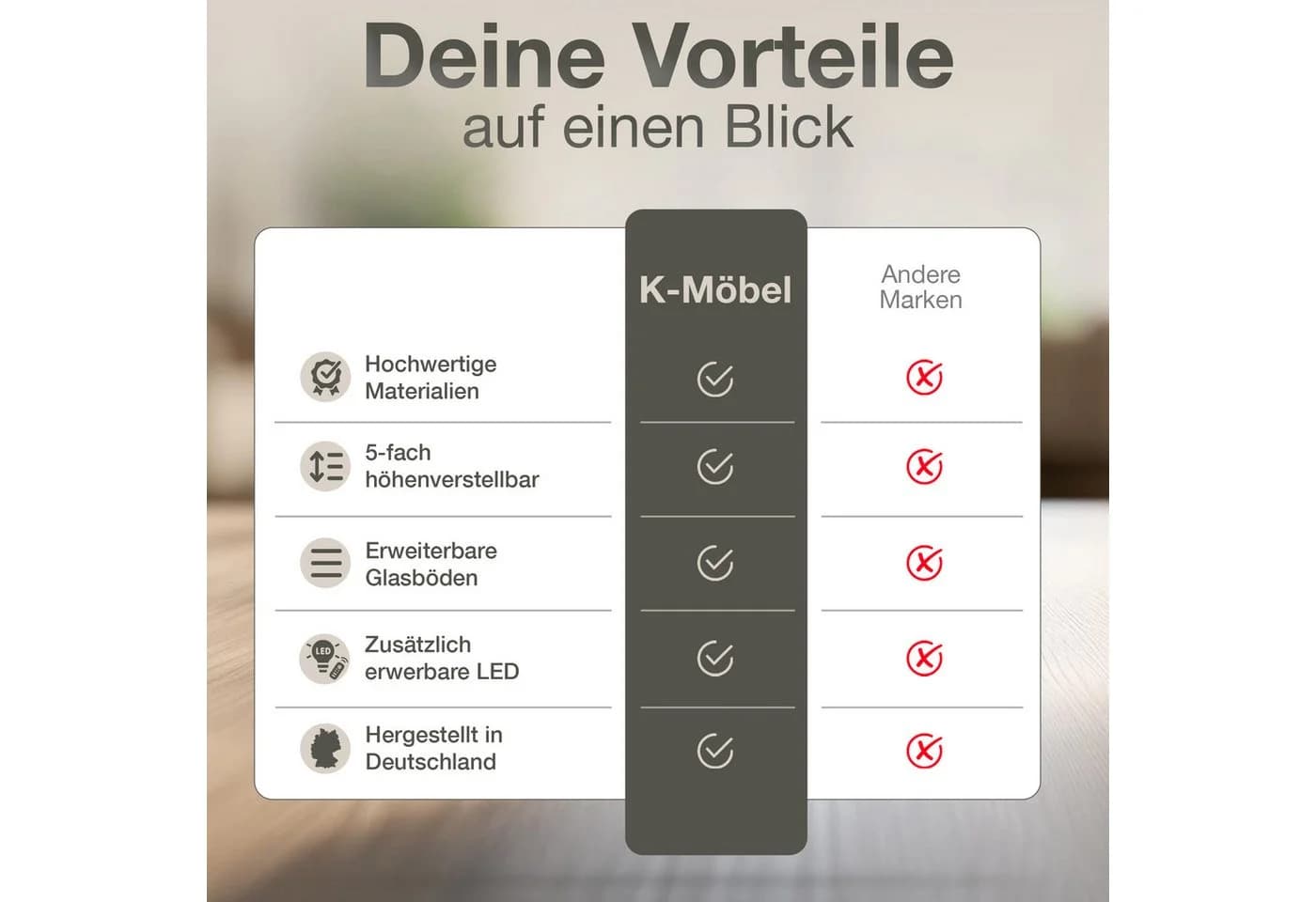 K-Möbel Hängevitrine C1012 Schwarz mit 2 Glastüren - Bild 3