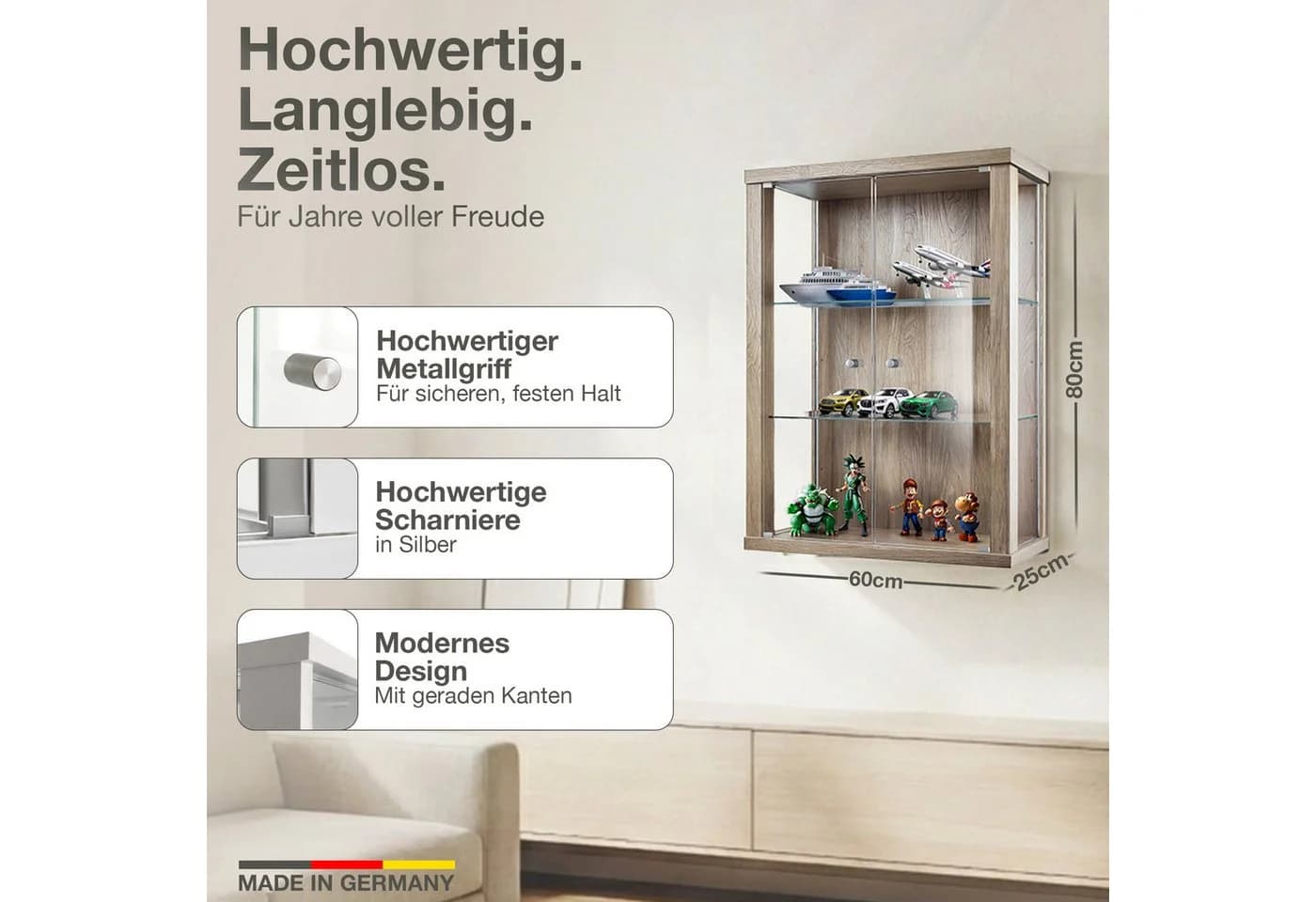 K-Möbel Hängevitrine C1012 Glasvitrine Braun 2 Glastüren