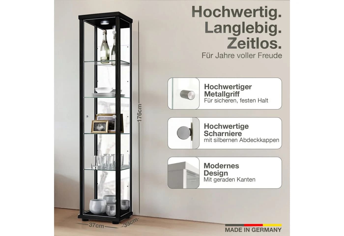 K-Möbel Glasvitrine C1016 Weiß mit LED-Beleuchtung - Bild 1