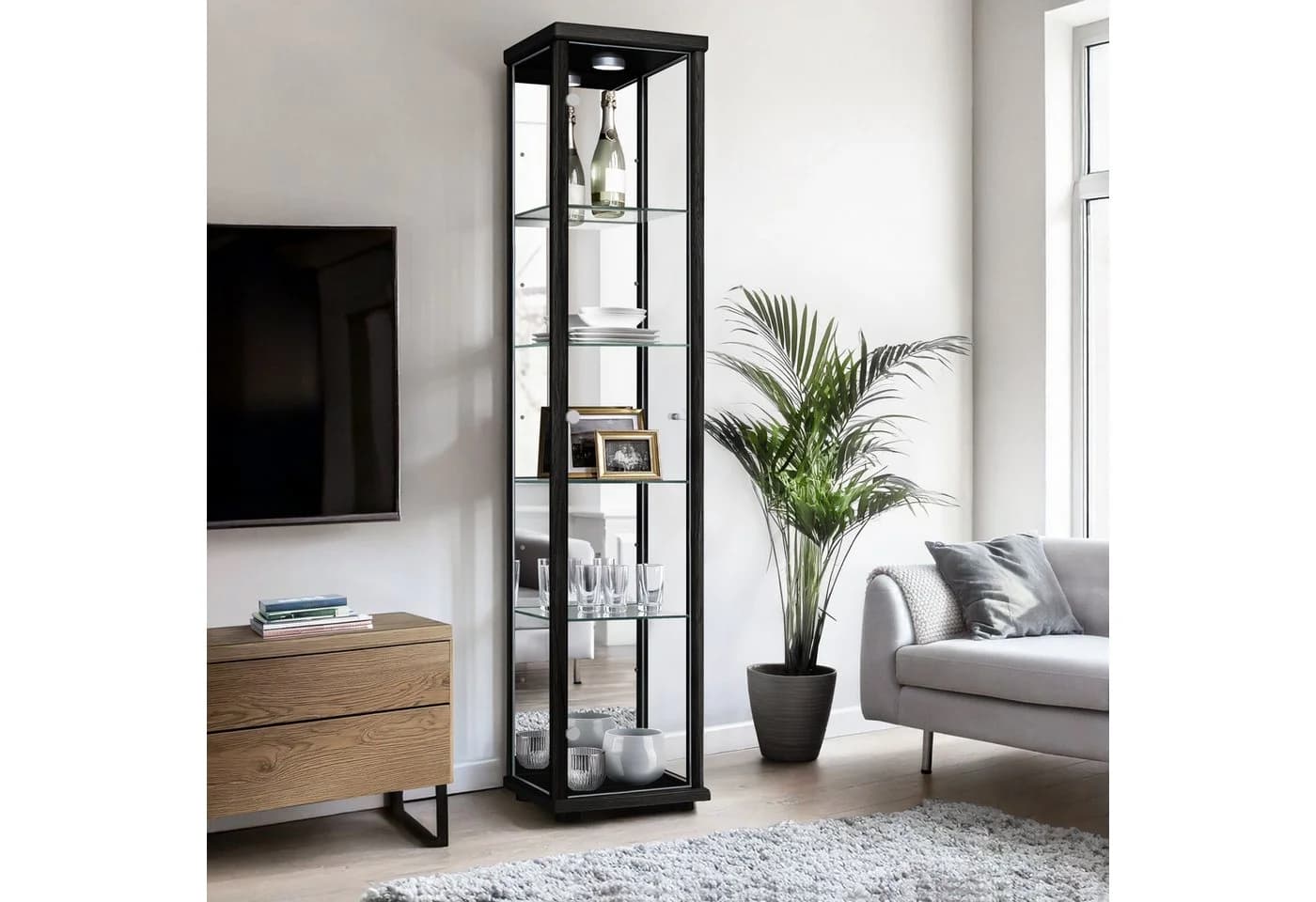 K-Möbel Glasvitrine C1016 Weiß mit LED-Beleuchtung - Bild 2