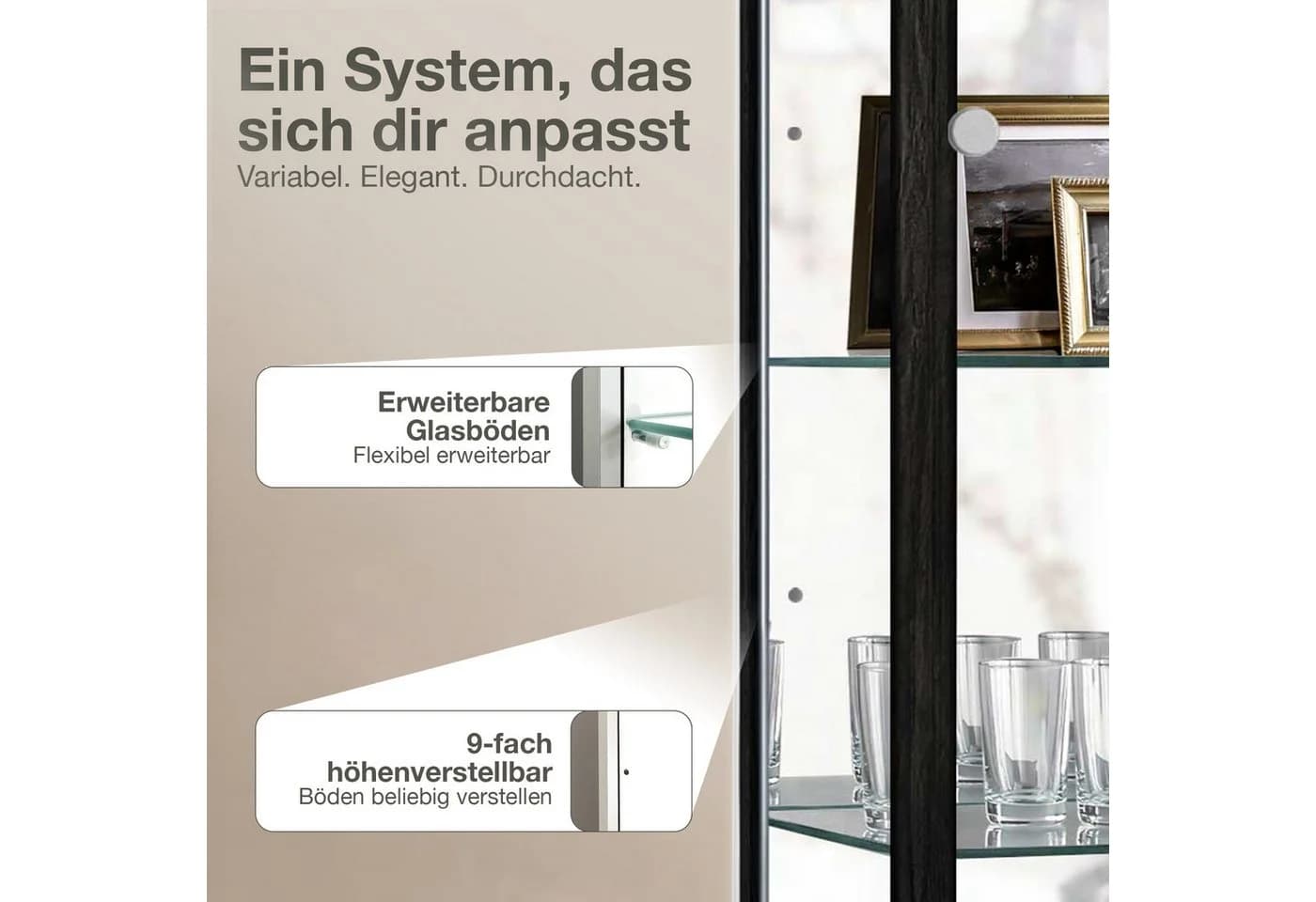 K-Möbel Glasvitrine C1016 Weiß mit LED-Beleuchtung - Bild 4