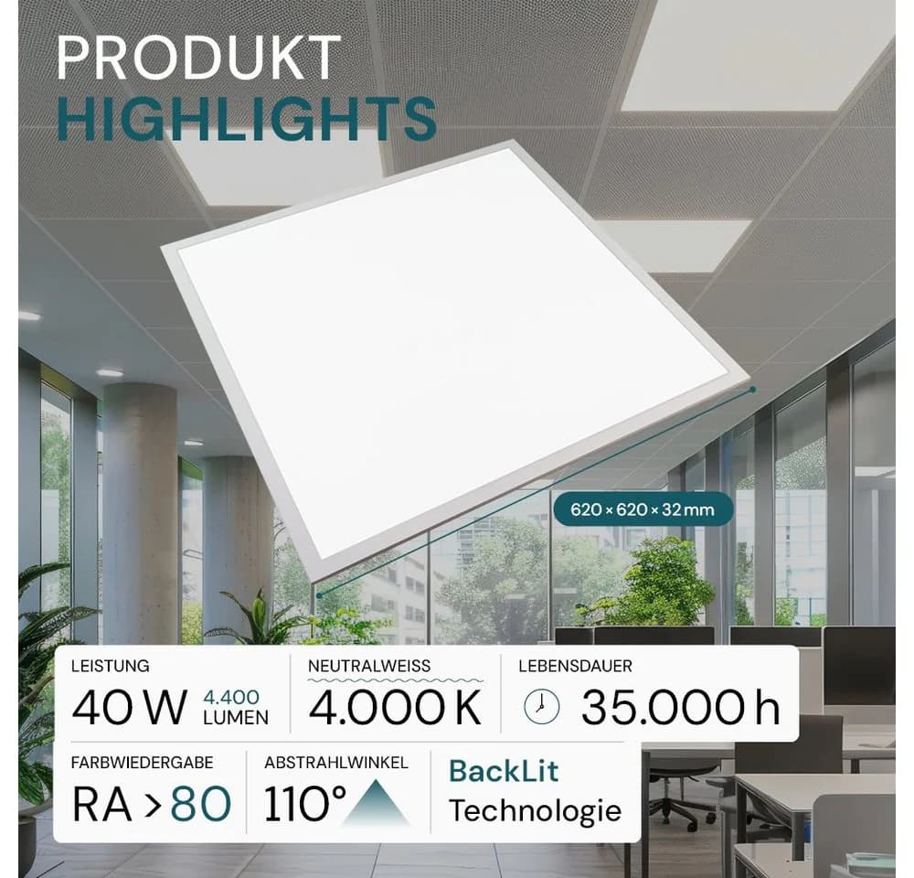 LUXULA LED Panel 40W 4000K Neutralweiß IP44 Aluminium