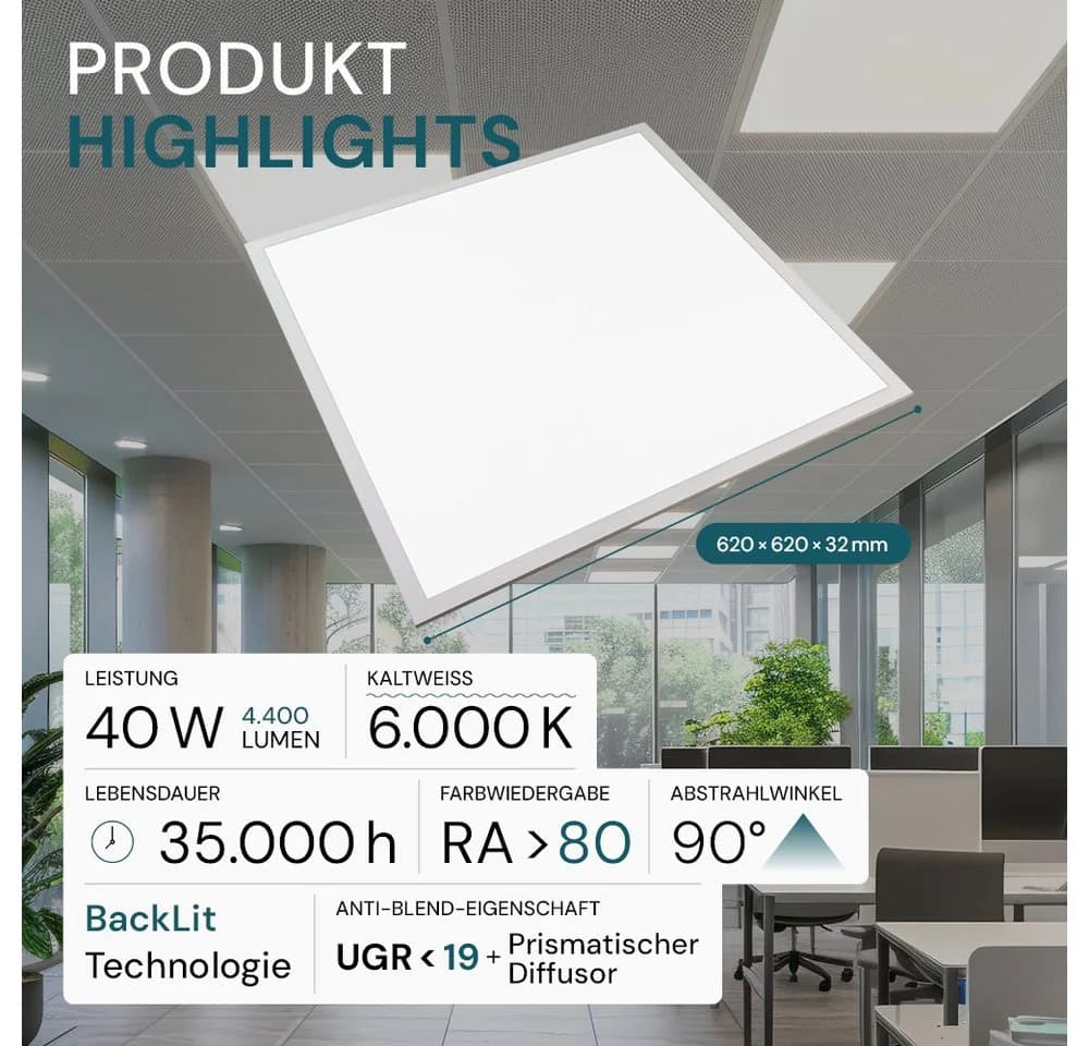 LUXULA LED Panel 40 W 6000 K kaltweiß Aluminium