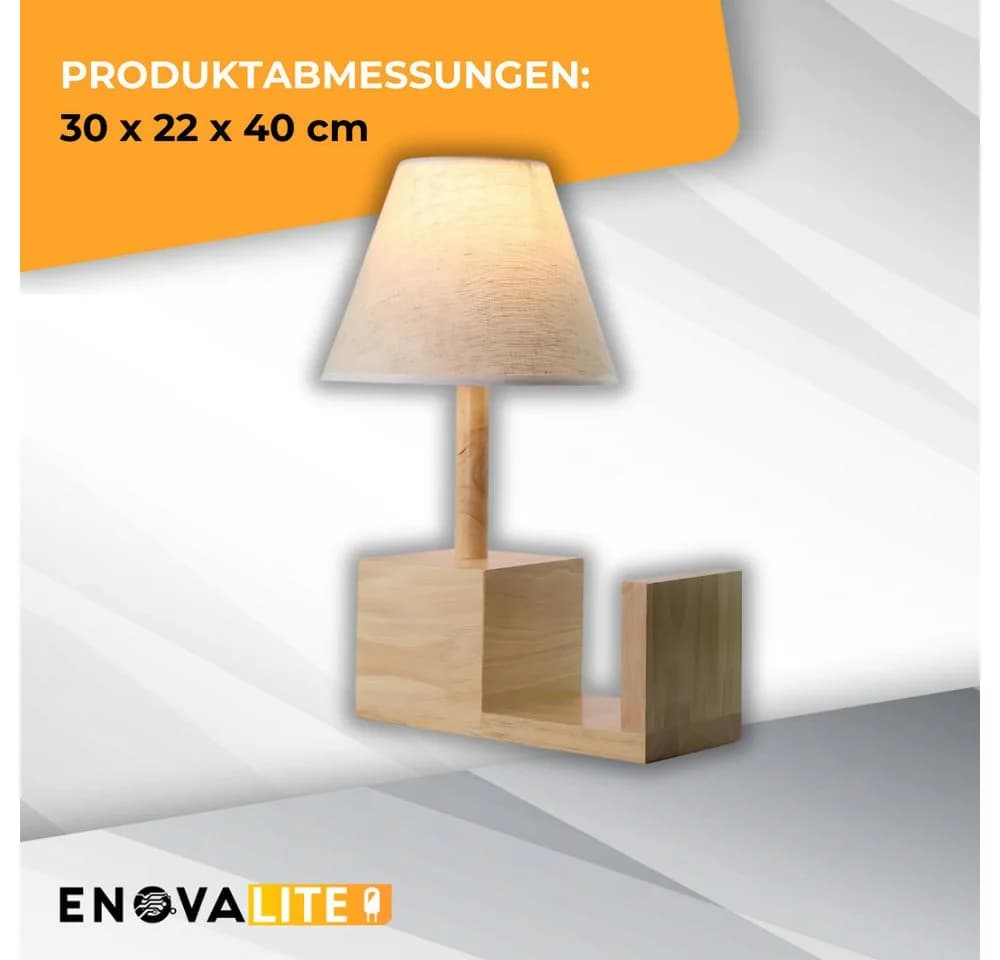 ENOVALITE Tischleuchte Holz Stoff E27 Weiß/Braun - Bild 4