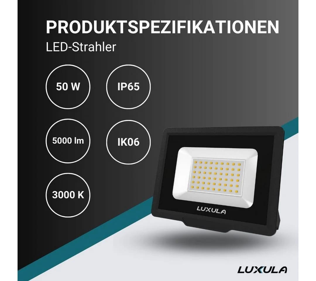 LUXULA LED-Fluter 50W 5000lm 3000K Schwarz