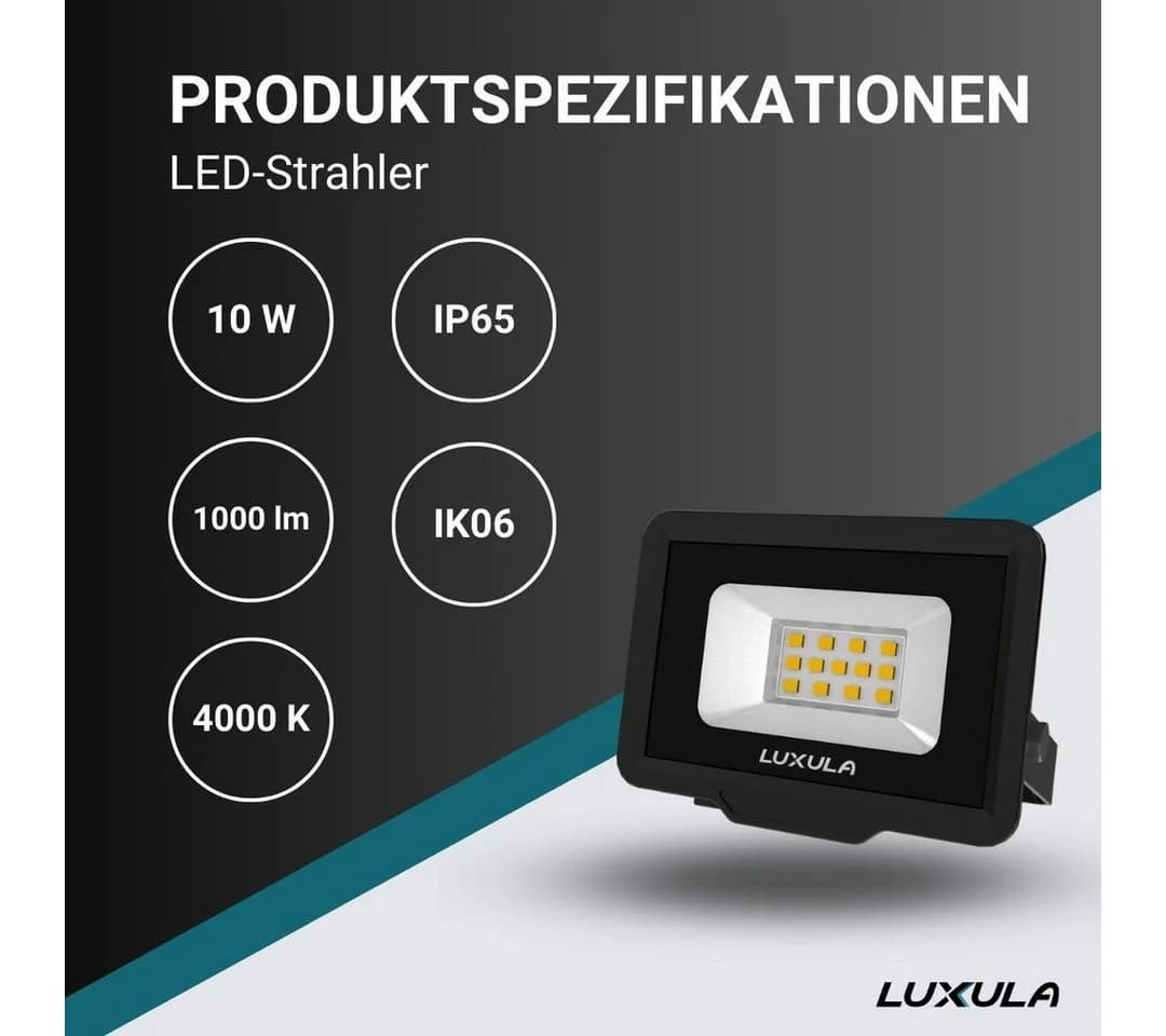 LUXULA LED Flutlichtstrahler 10W Schwarz IP65 Warm- & Neutralweiß