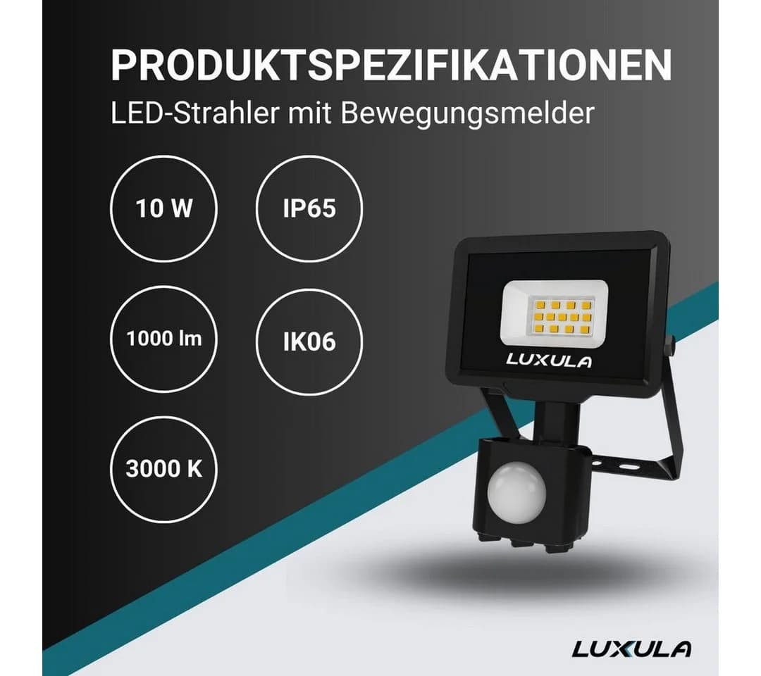 LUXULA LED Flutlichtstrahler Bewegungsmelder 10W Warmweiß Neutralweiß 1000lm IP65