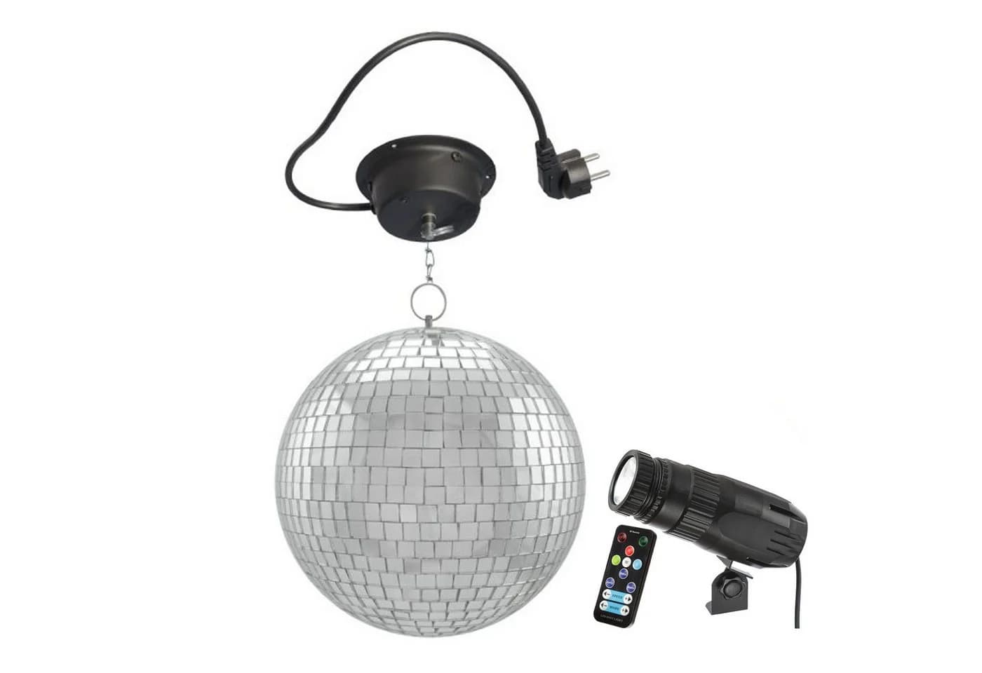 SATISFIRE Discolicht Spiegelkugel Komplettset 20cm mit Motor und LED Pinspot - Bild 2