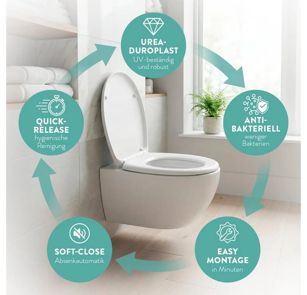 Benkstein WC-Sitz Premium Toilettendeckel antibakteriell oval weiß