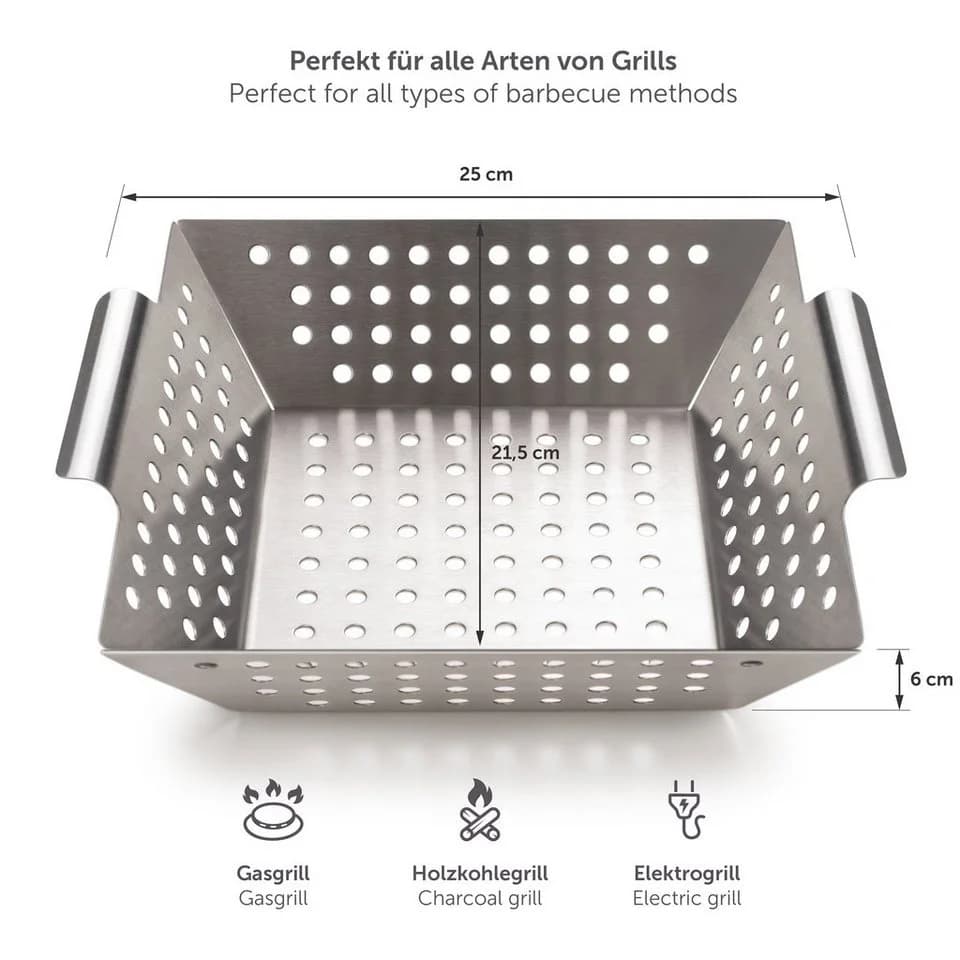 Blumtal Grillschale Grillkorb Edelstahl 100% Silber - Bild 3