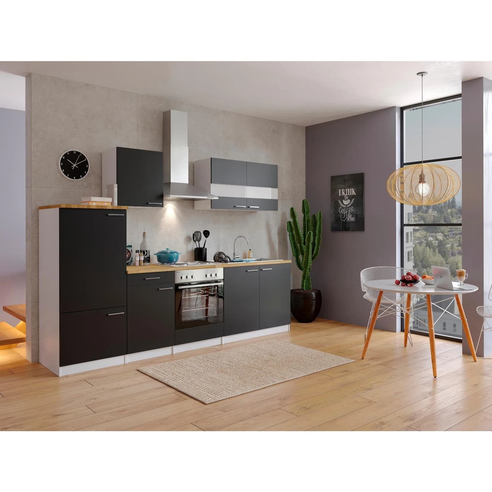 Respekta Küchenzeile KB270WS 270 cm Weiß-Schwarz