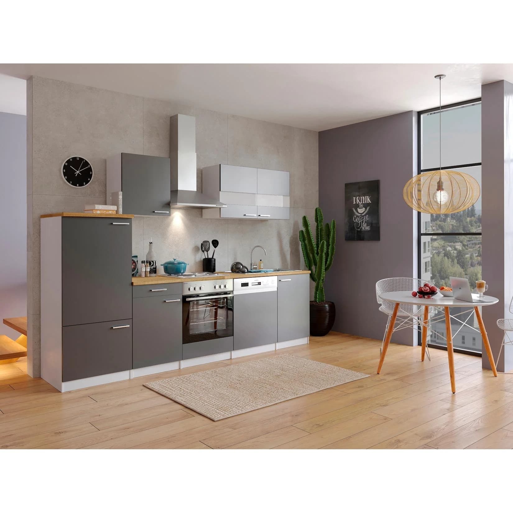 Respekta Küchenzeile KB280WG Weiß Grau Soft-Close