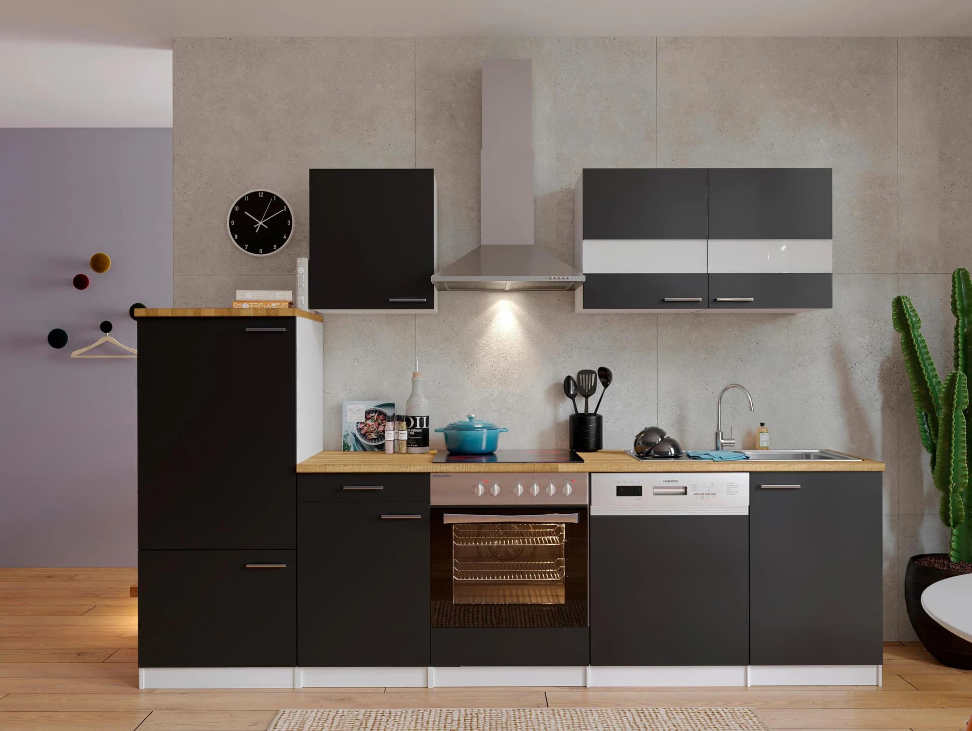Respekta Küchenzeile KB280WSC 280 cm Weiß-Schwarz mit Glaskeramik - Bild 2