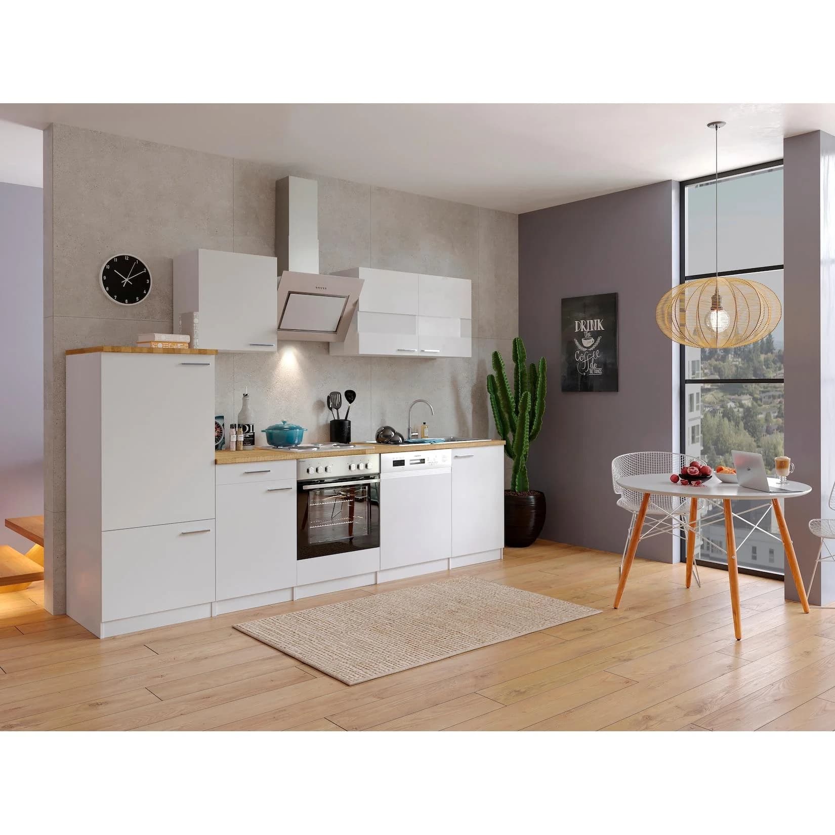 Respekta Küchenzeile KB280WWS 280 cm Weiß mit Soft-Close & Edelstahl-Griffen