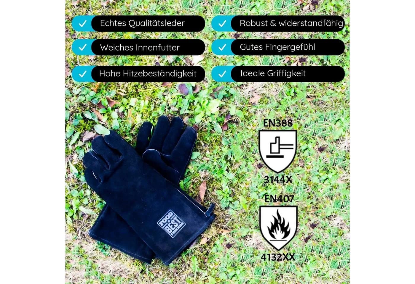 Jungfleisch Grillhandschuhe FOOD & BEST FRIENDS Schwarz Leder - Bild 3