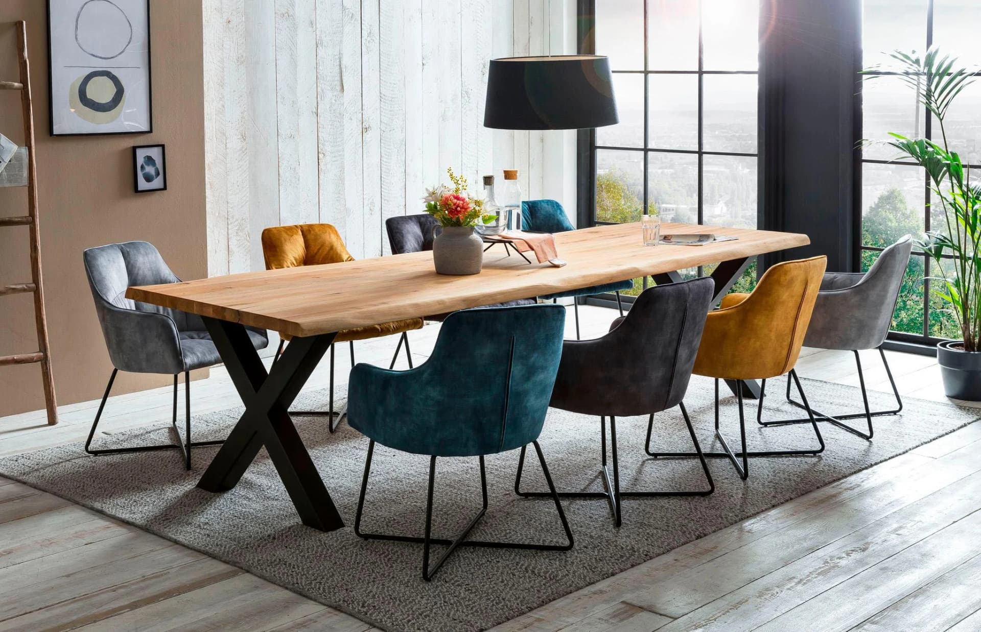 HOME AFFAIRE Esstisch Tristan Wildeiche Natur X-Gestell Baumkante