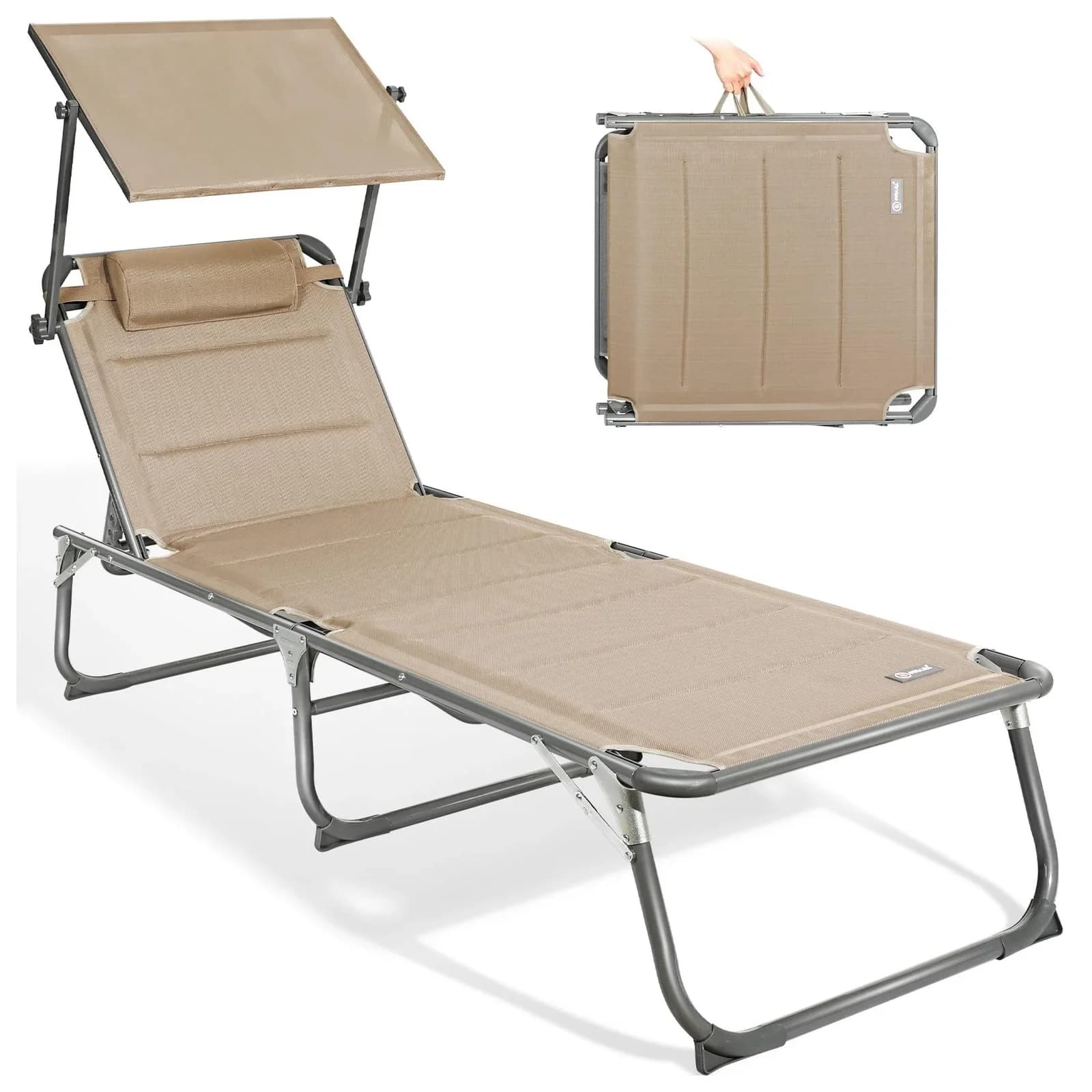 HOMECALL Klappbar-Gartenliege Beige Textilene Mit Dickem Schwamm