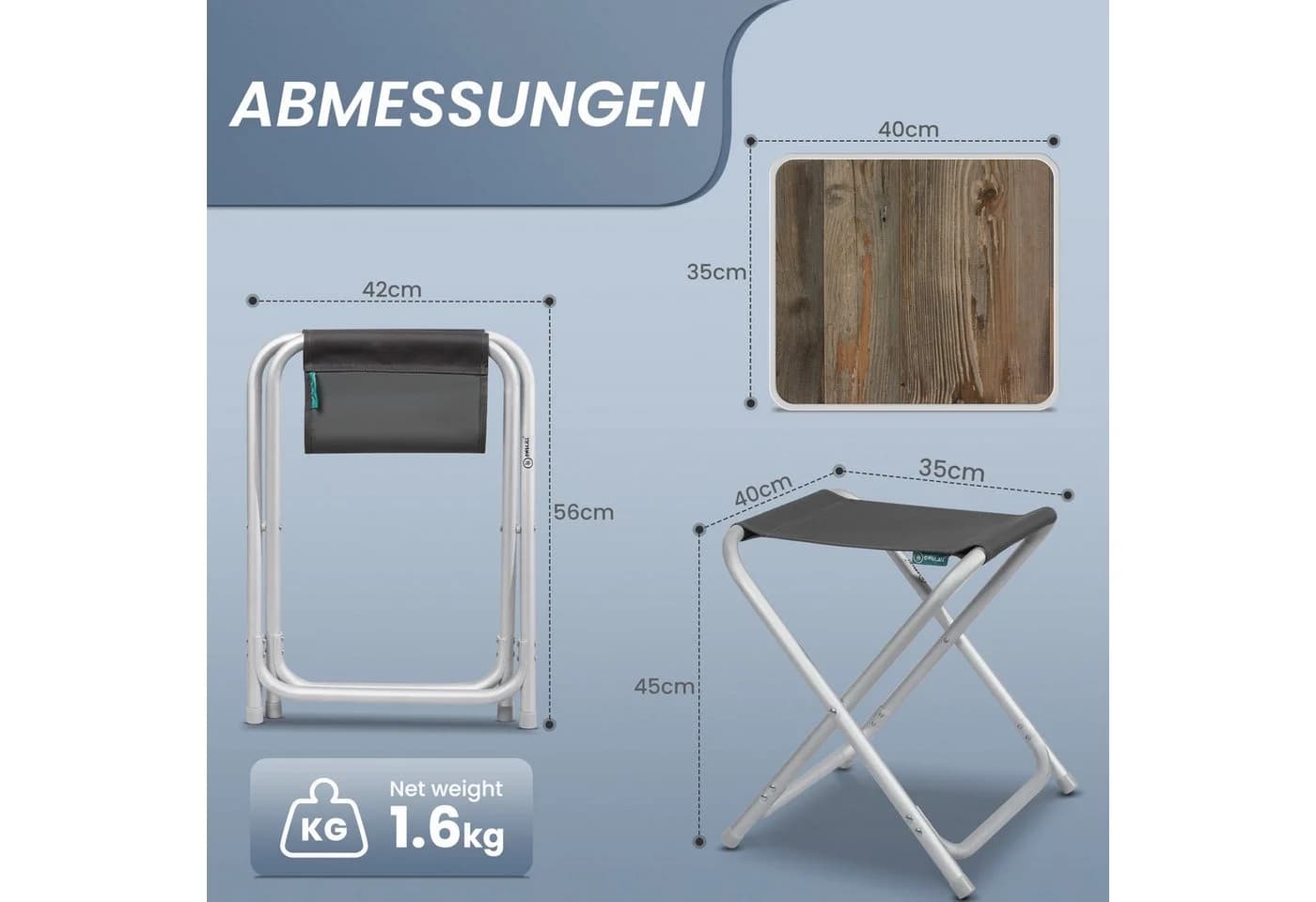 HOMECALL Campinghocker Klapphocker mit MDF Tisch Aluminium Grau