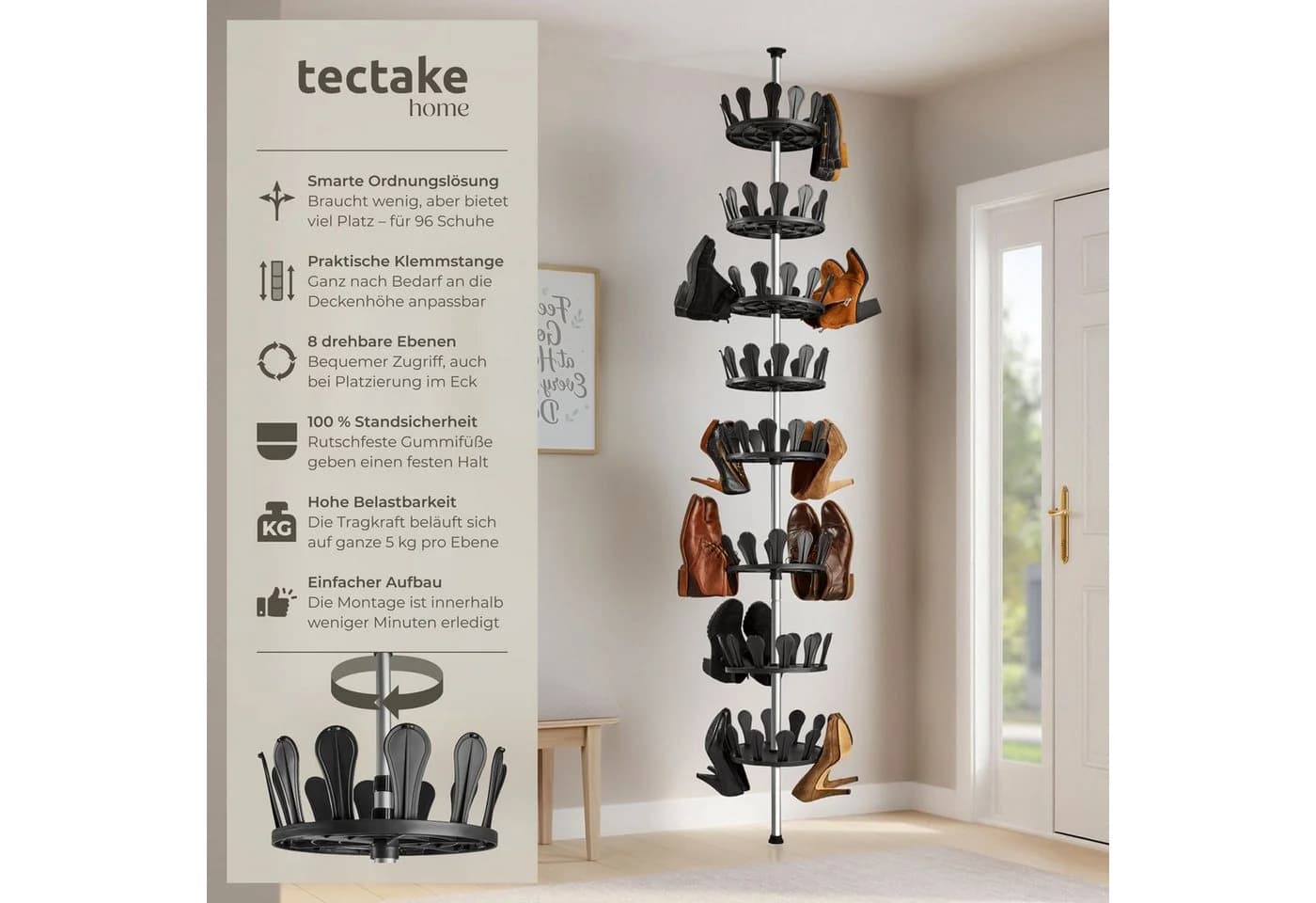 tectake Schuhregal Schuhkarussell 8 Ebenen Stahl Kunststoff