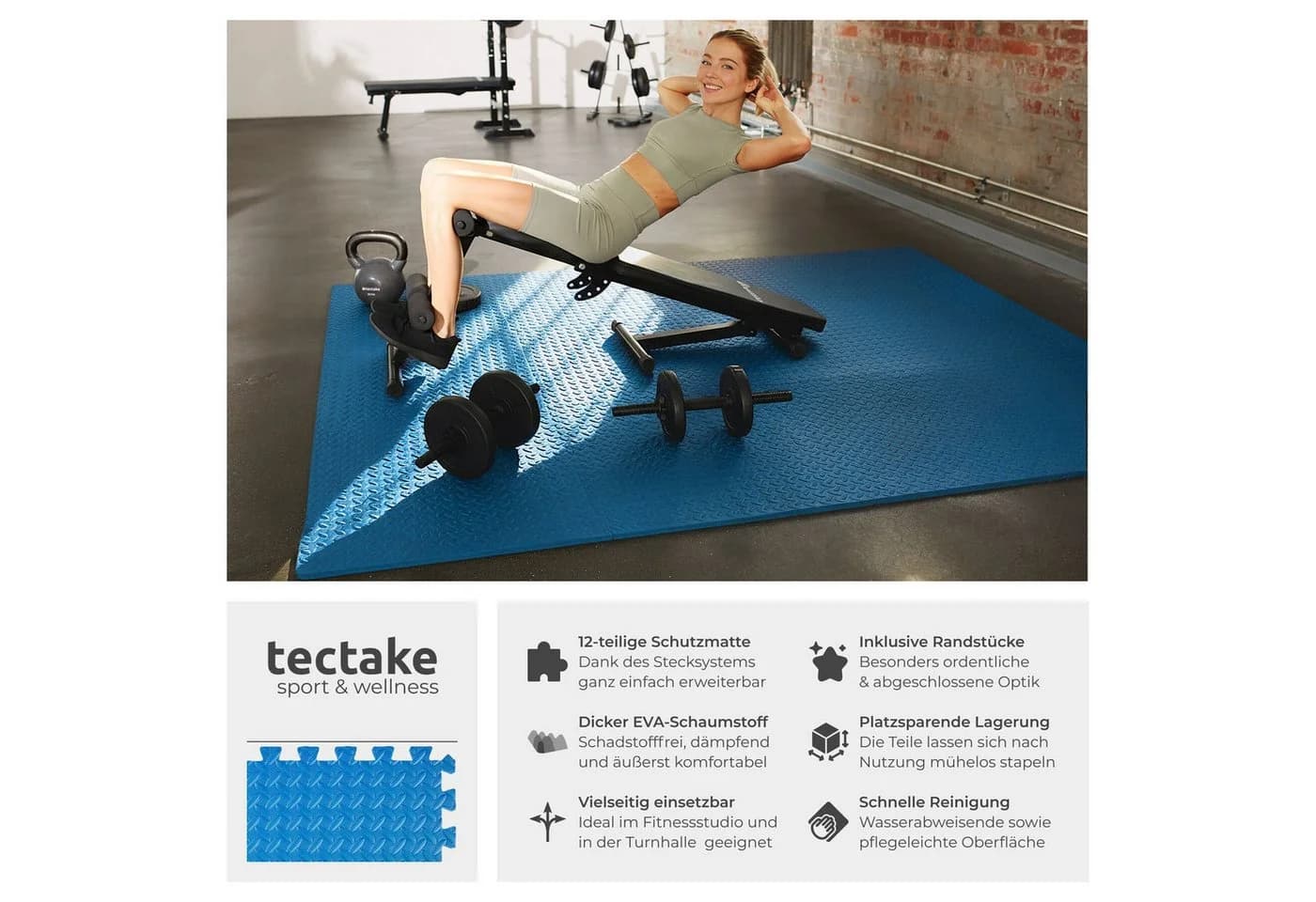 tectake Bodenschutzmatte 12er Set Blau EVA Schaumstoff