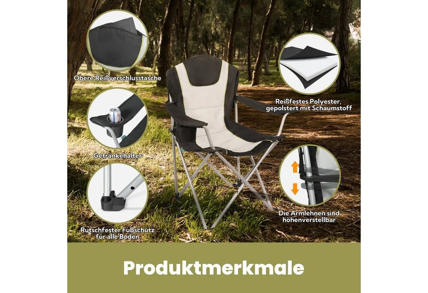 HOMECALL Campingstuhl Klappbar mit Getränkehalter und verstellbarer Rückenlehne - Bild 4