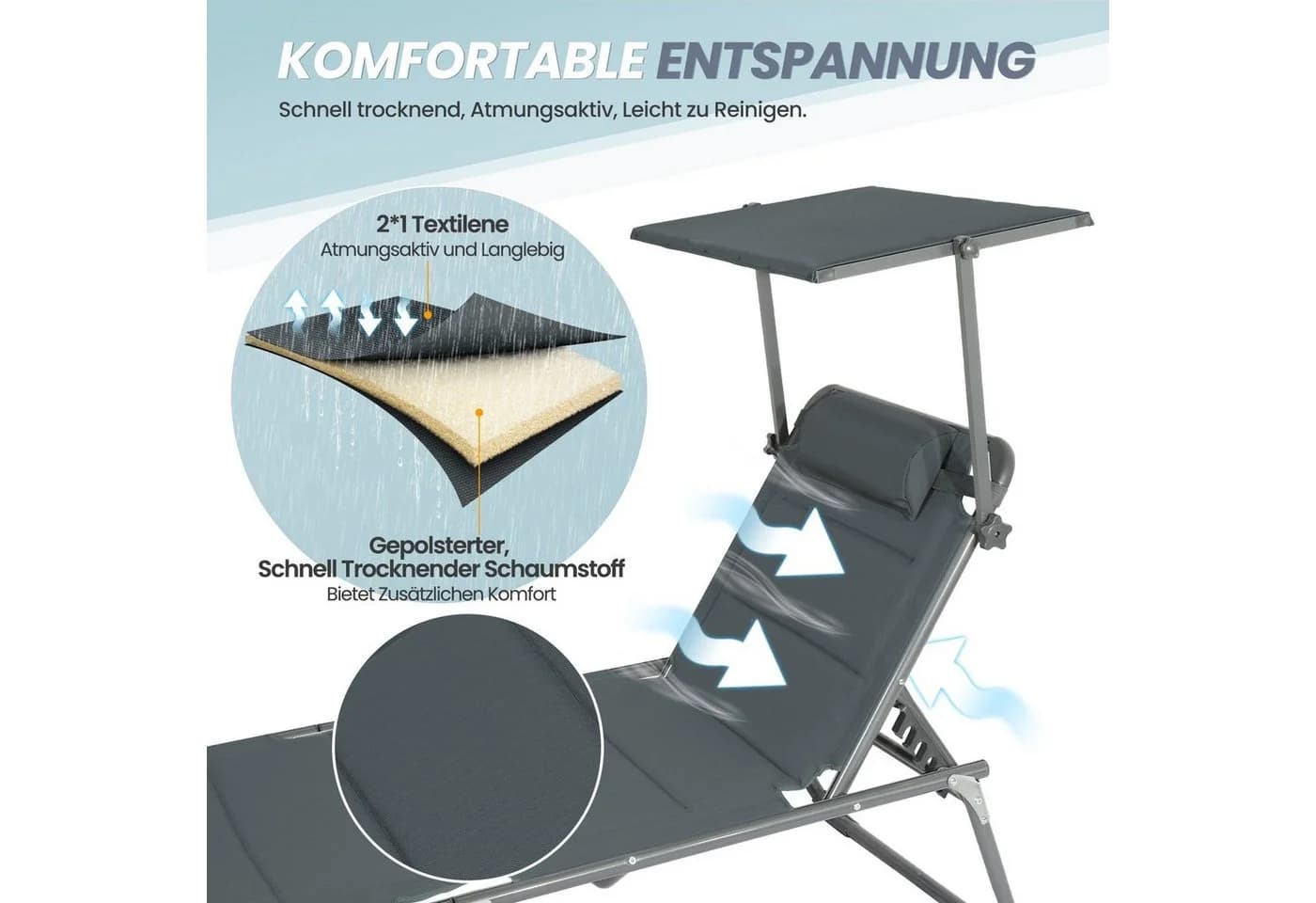 HOMECALL Gartenliege Klappbar Grau Verstellbare Rückenlehne - Bild 2