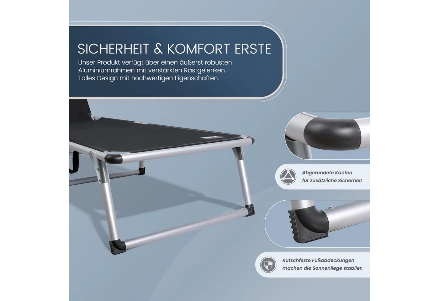 HOMECALL Gartenliege Leicht Schwarz 5-fach Verstellbar mit Sonnenschutzdach - Bild 5