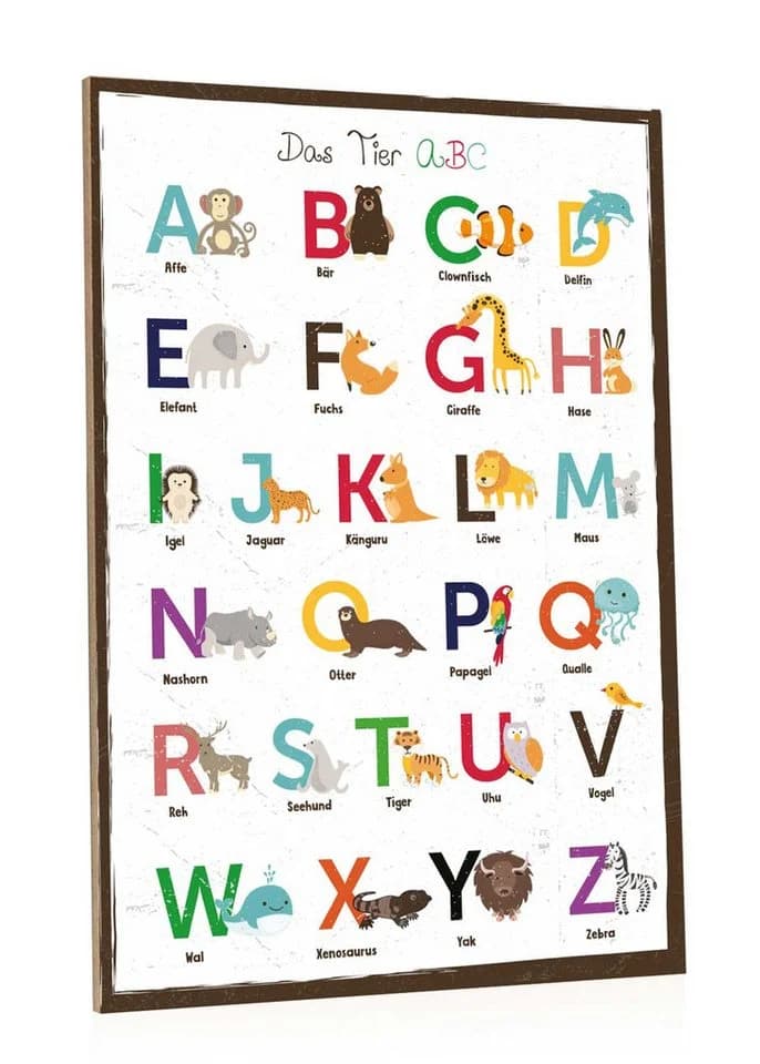 GRAVURZEILE Holzschild mit Spruch - Das Tier ABC - Buchstaben lernen - Bild 2