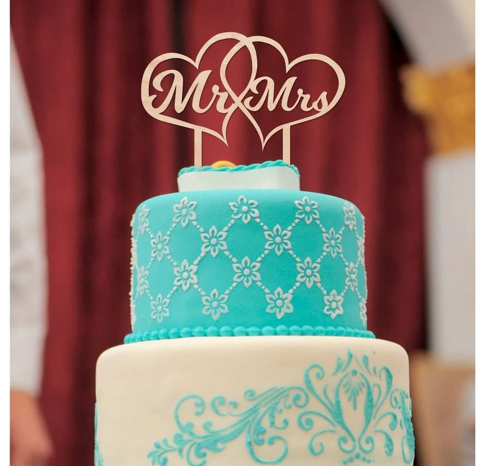 GRAVURZEILE Cake Topper Mr & Mrs in Herzen Tortenstecker Hochzeit Valentinstag