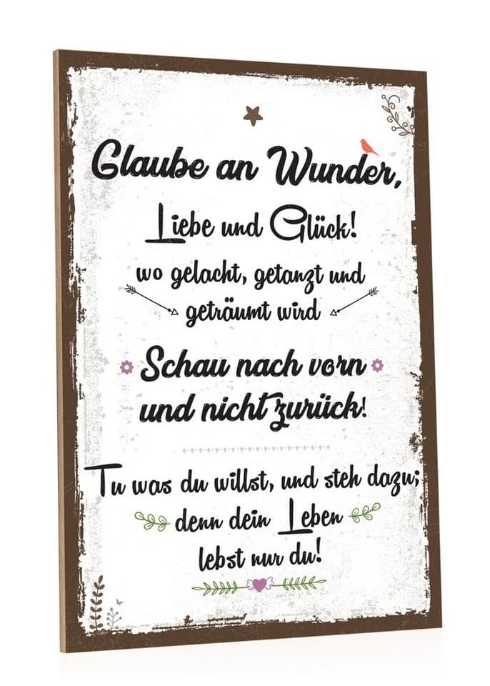 GRAVURZEILE Holzbild mit Spruch - Glaube an Wunder, Liebe & Glück - Holzschild - Bild 2