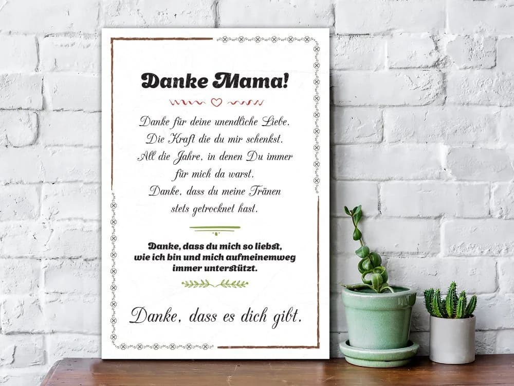 GRAVURZEILE Holzbild Spruch Danke Mama Muttertag Digitaldruck