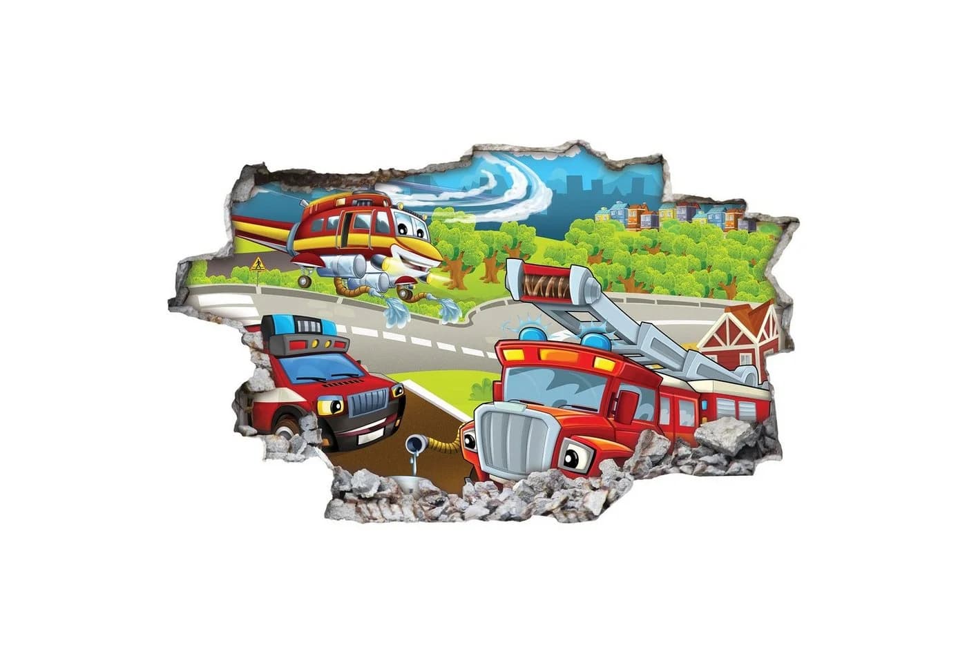 GRAVURZEILE Wandtattoo Feuerwehr Design 3D Wanddurchbruch