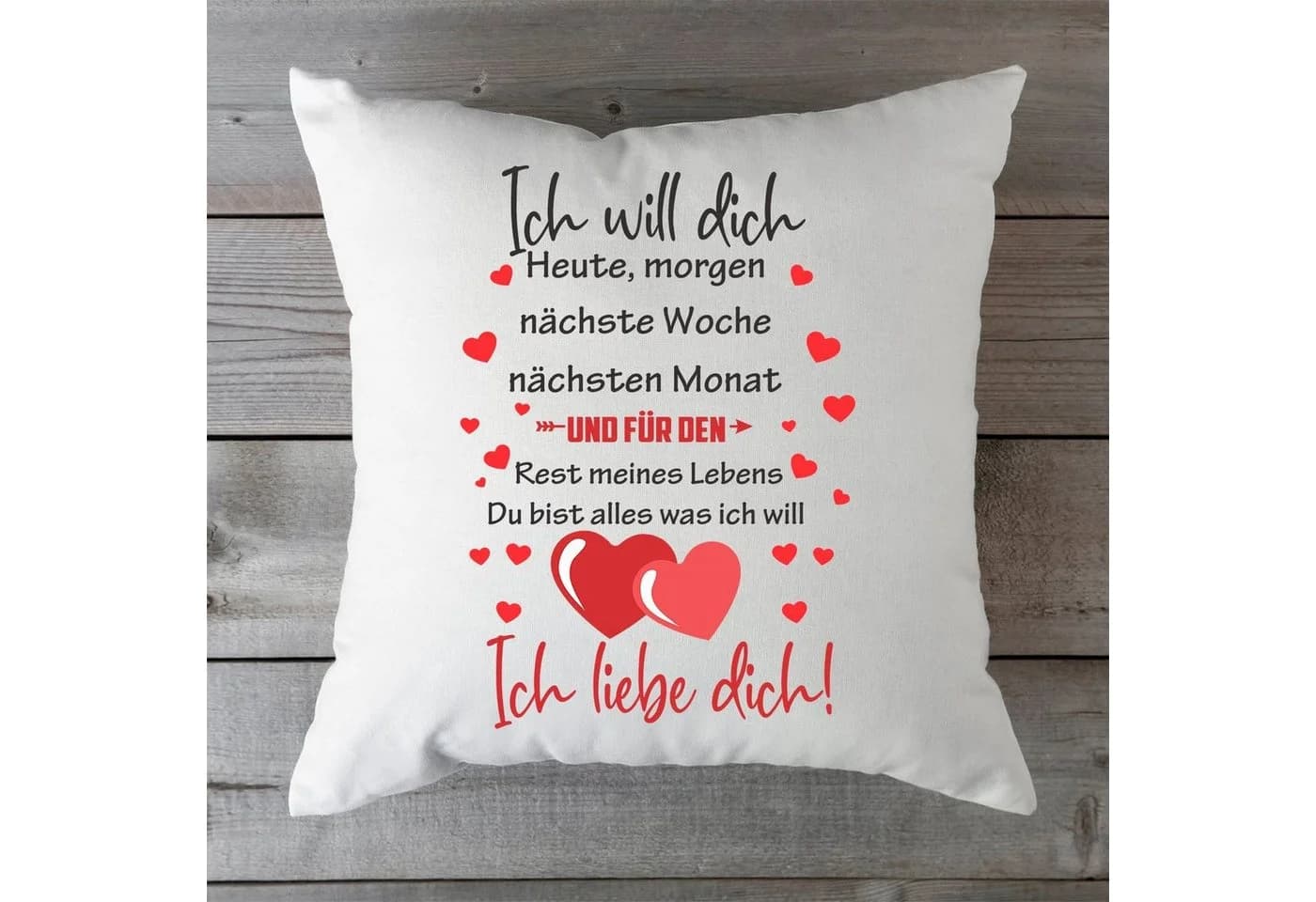 GRAVURZEILE Zierkissen mit Spruch - Ich will dich Heute Morgen nächste Woche - Für Paare - Bild 4