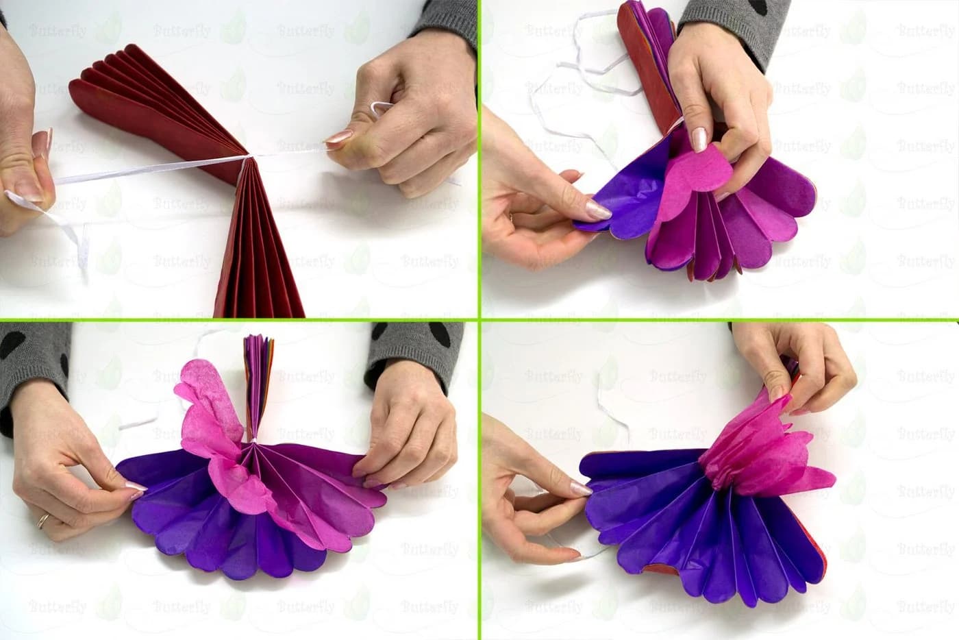 Creativery 10er Set Papier Pompons 25cm Rot Seidenpapier - Bild 3