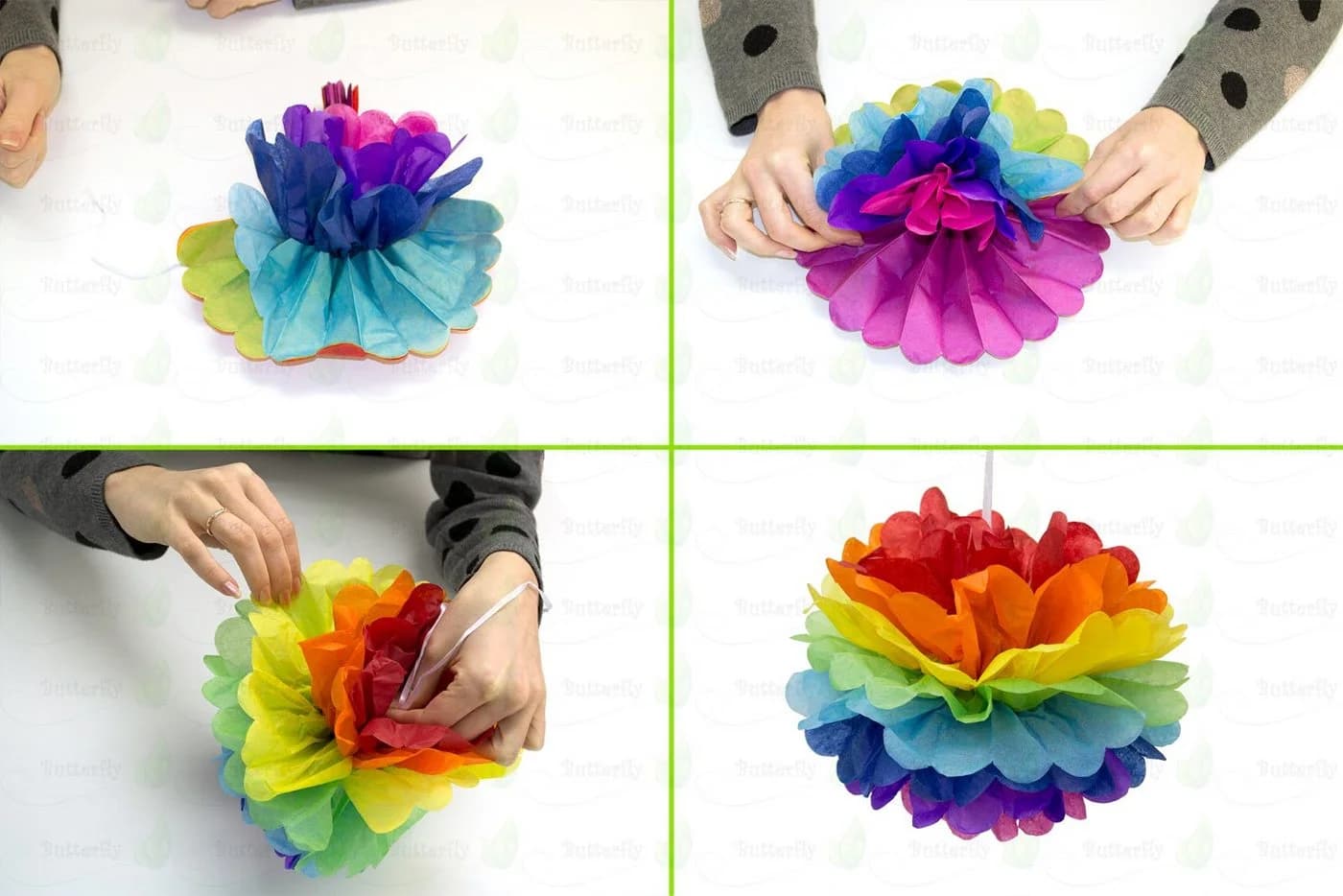 Creativery 10er Set Papier Pompons 25cm Rot Seidenpapier - Bild 4