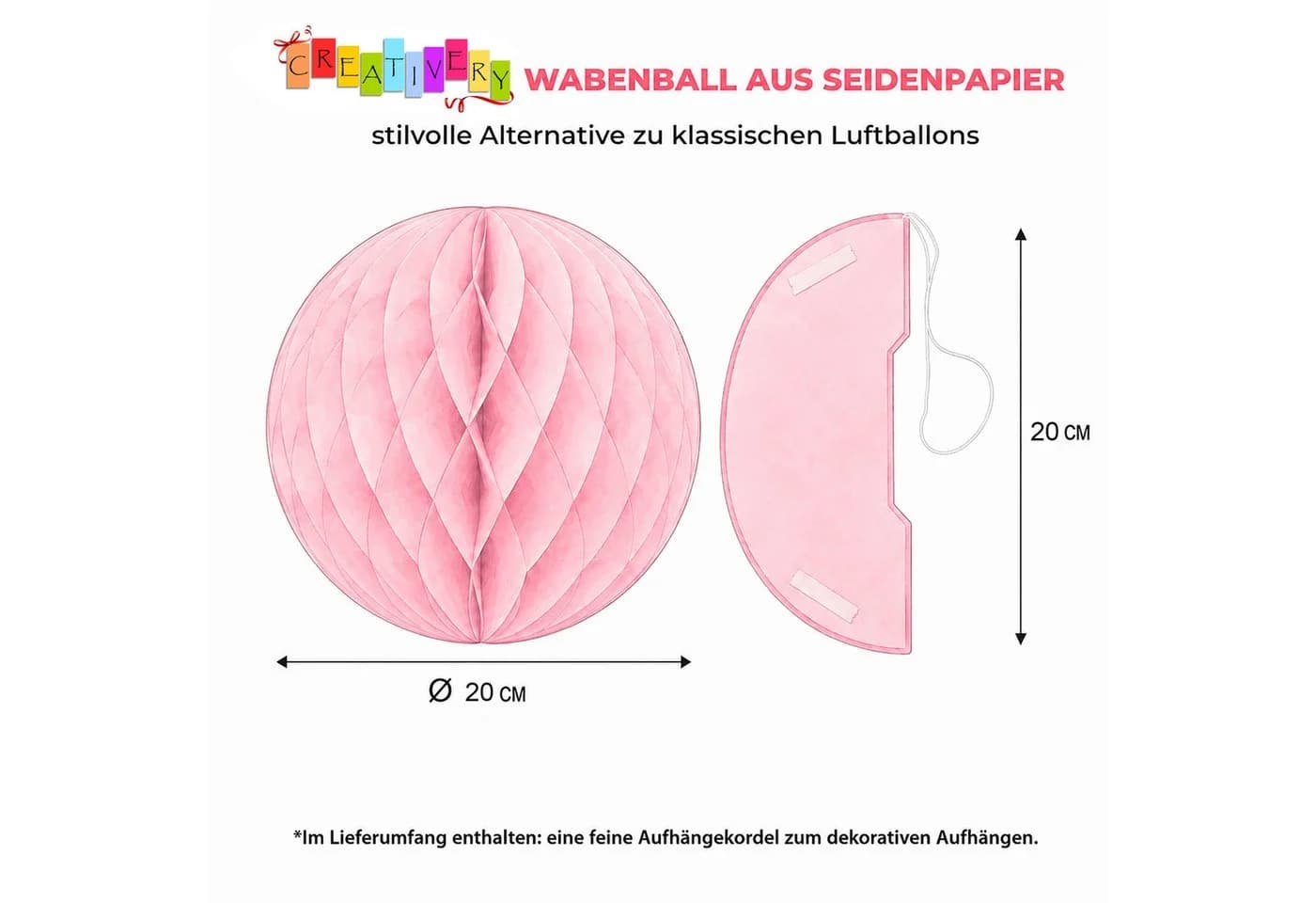Creativery Wabenball 20cm Weiß Papier Deko - Bild 3