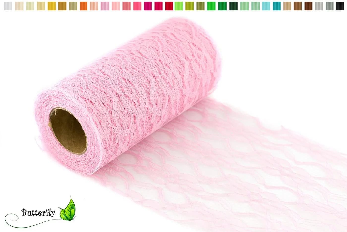 Creativery Spitzenstoff 10m Rosa Rosenmuster