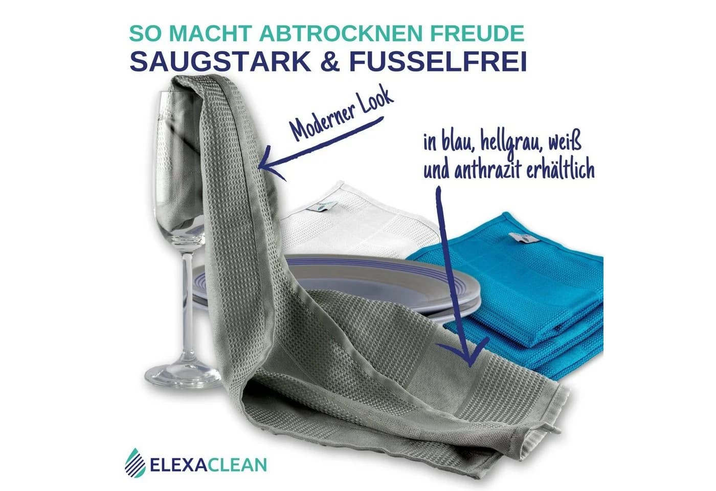 ELEXACLEAN Geschirrtuch Mikrofaser Set 3-tlg. Grau Silber Saugstark Fusselfrei - Bild 4