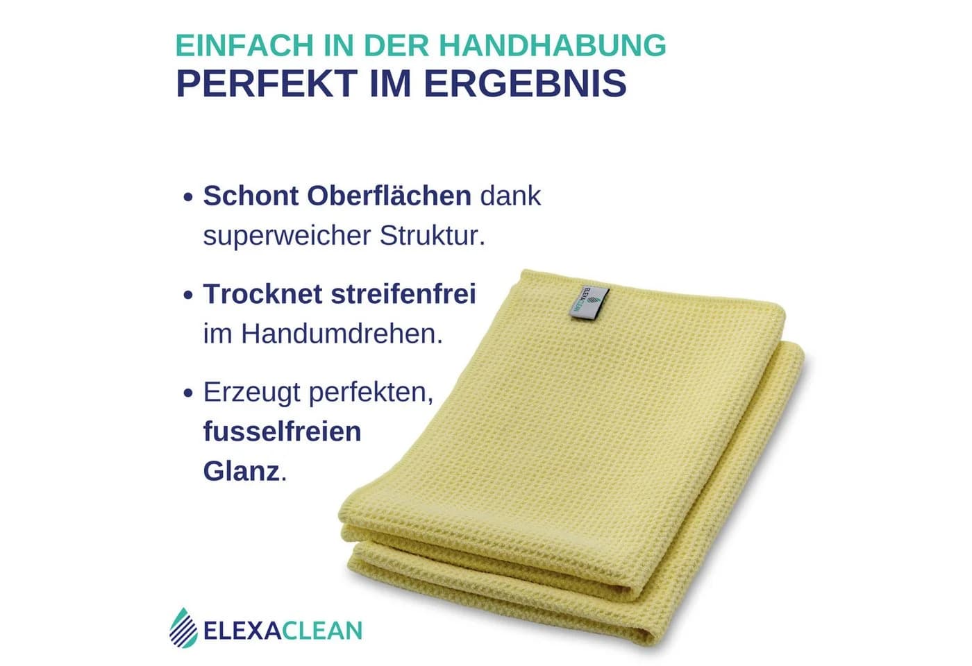 ELEXACLEAN Waffeltuch Trockentuch Mikrofasertuch Gelb 60x40 cm - Bild 3