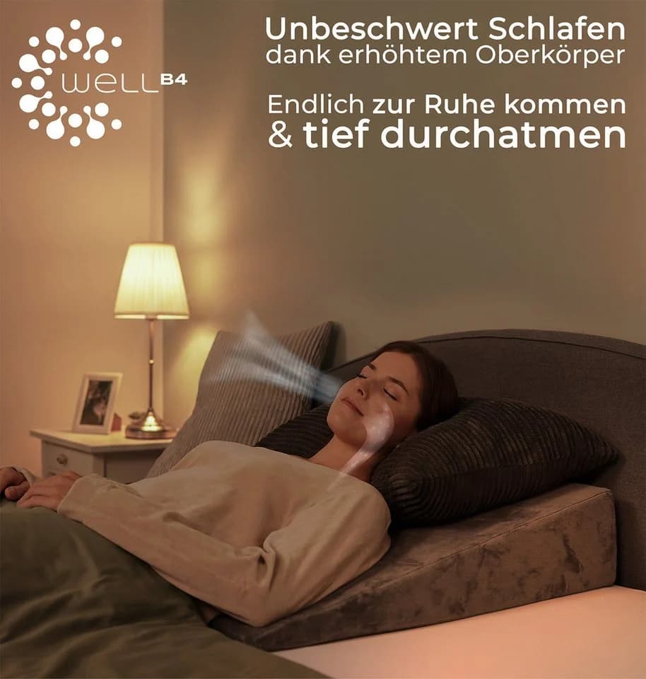 Well B4 Keilkissen für Bett und Couch, Matratzenkeil mit 2 Liegezonen, Rückenkissen, für Reflux, Bequemes Reflux Kissen und Lesekissen zur Schlaferhöhung, oder als Rückenlehne