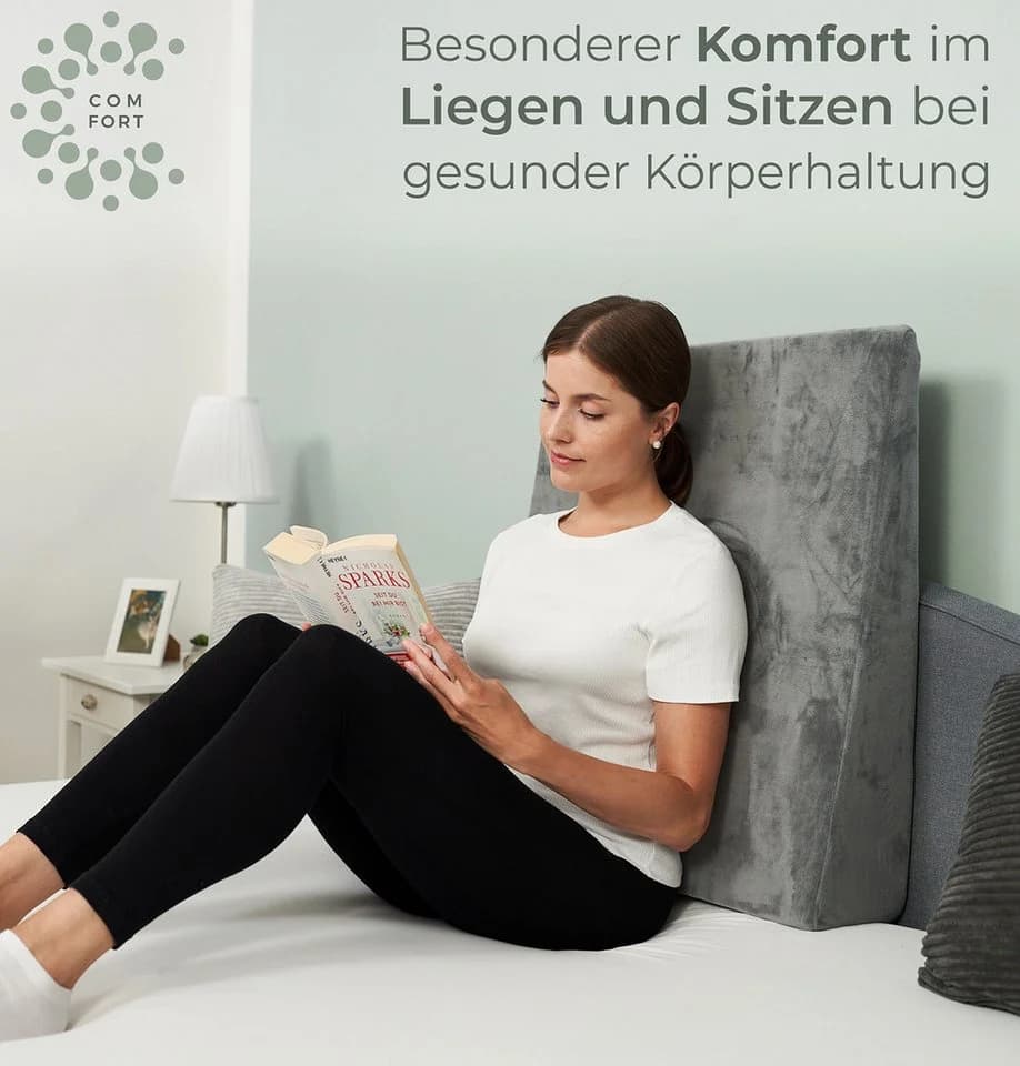 Well B4 Keilkissen für Bett und Couch, Matratzenkeil mit 2 Liegezonen, Rückenkissen, für Reflux, Bequemes Reflux Kissen und Lesekissen zur Schlaferhöhung, oder als Rückenlehne - Bild 4
