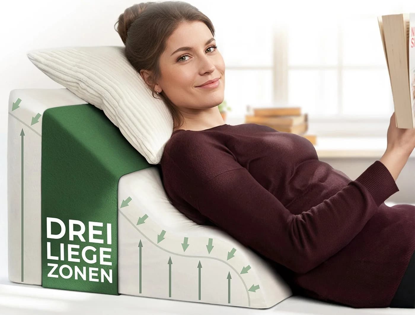 Well B4 Keilkissen Lesekissen für Bett und Sofa – Bequemes Rückenkissen mit Memory Foam - Bild 2