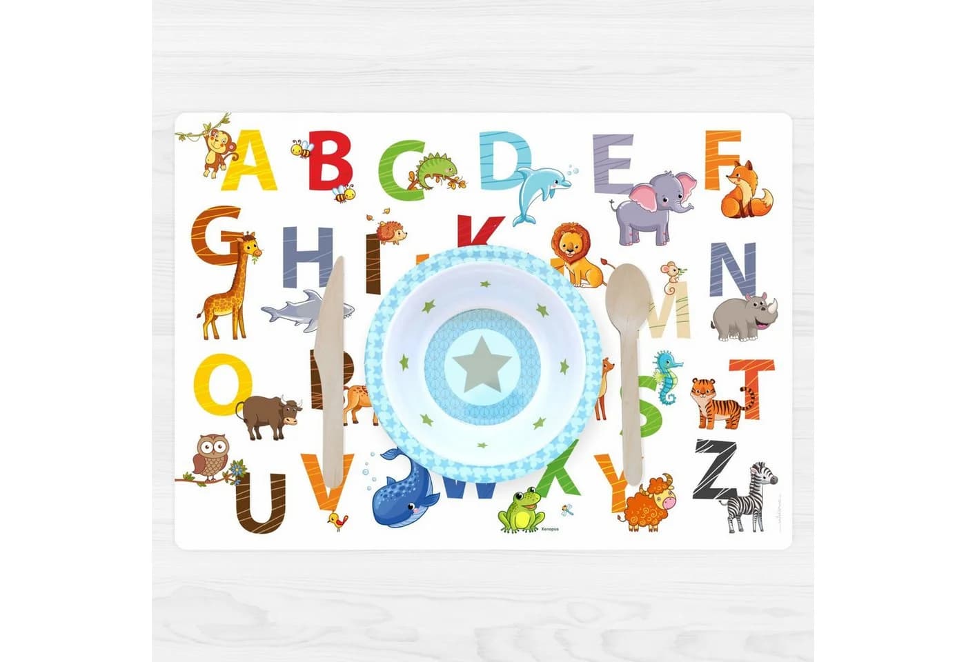 nikima Platzset stabiles Vinyl Tischset - Tier ABC Kinder Platzset abwaschbar