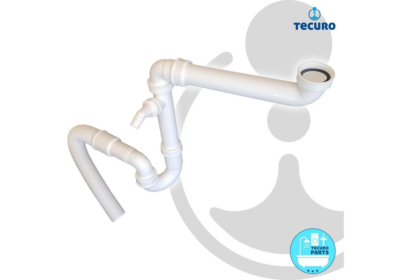 tecuro Siphon Raumspar Weiß mit Geruchsverschluss und flexiblem Ablaufschlauch