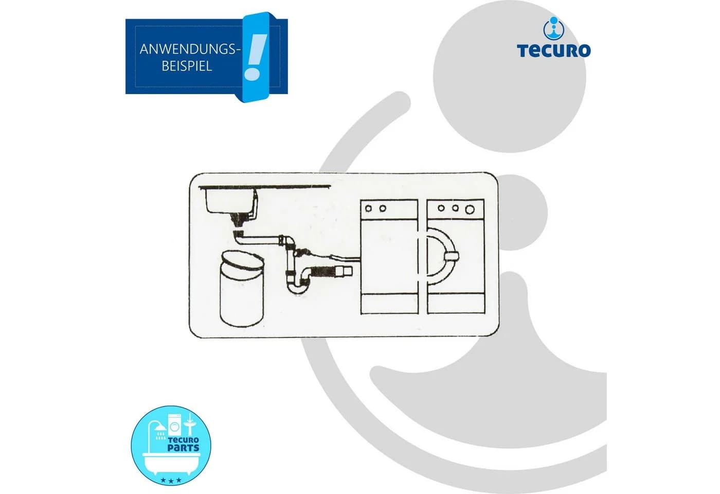 tecuro Siphon Raumspar Weiß mit Geruchsverschluss und flexiblem Ablaufschlauch - Bild 4