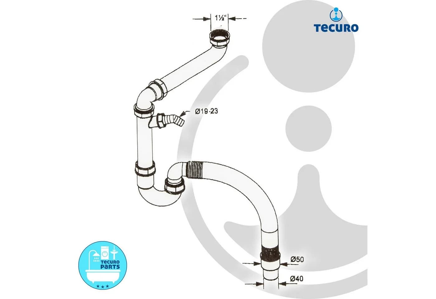 tecuro Siphon Raumspar Weiß mit Geruchsverschluss und flexiblem Ablaufschlauch - Bild 5
