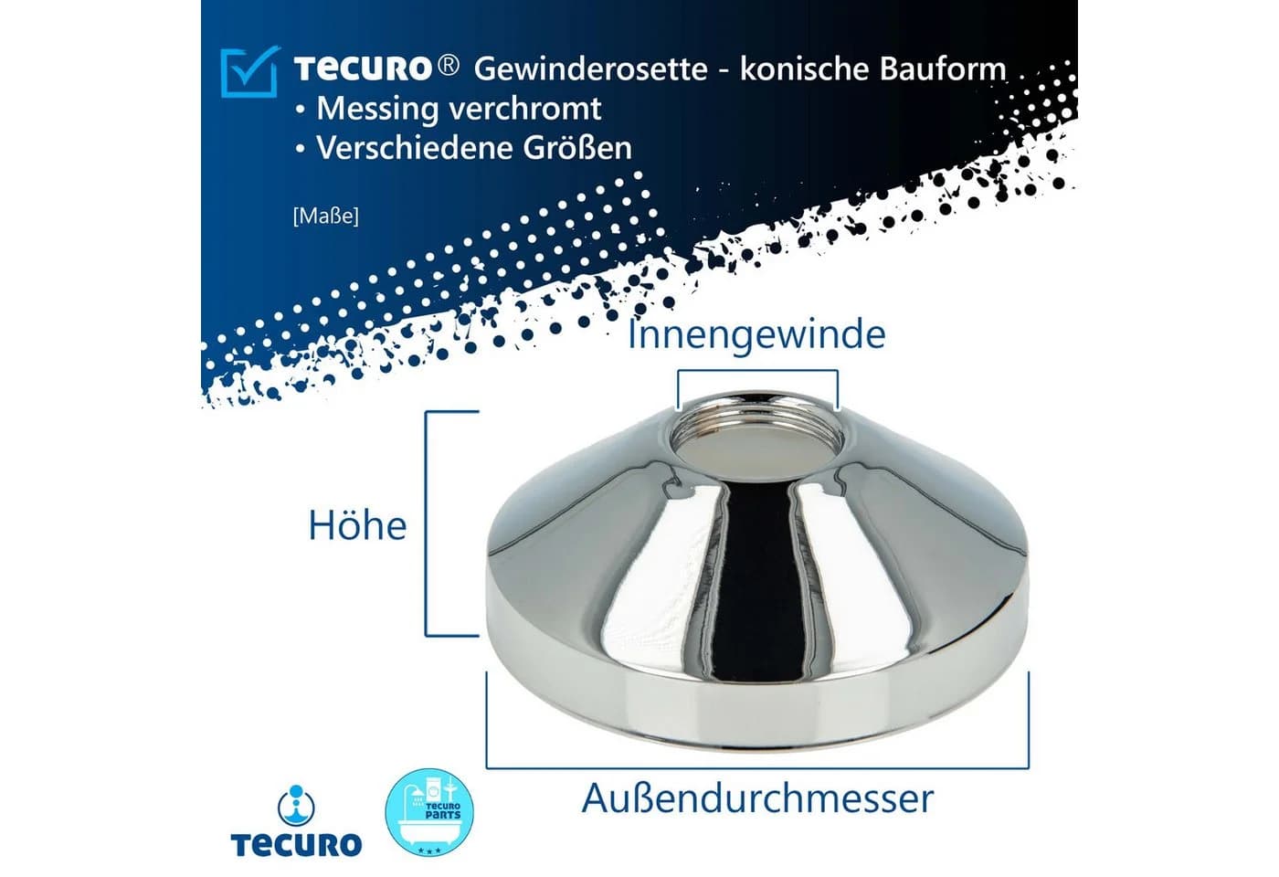 tecuro Gewinderosette Badarmatur 3/4 Zoll Konisch Hochglanzverchromt - Bild 3
